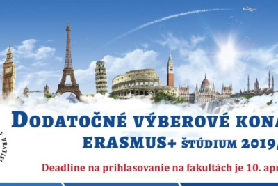 Dodatočná výzva na ERASMUS+ študijné pobyty v akademickom roku 2019/2020