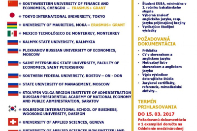 Výberové konanie na partnerské univerzity pre študentské mobility na akademický rok 2017/2018