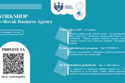 Workshop so Slovak Business Agency o možnostiach podnikateľskej podpory 