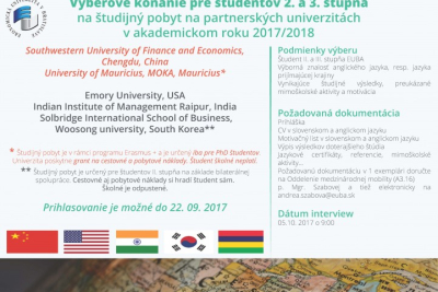 Študijný pobyt na partnerských univerzitách v akademickom roku 2017/2018