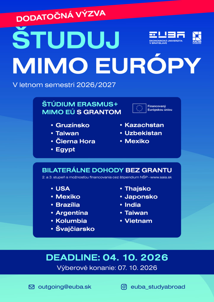Študuj v krajinách mimo Európy v akademickom roku 2026/2027 - dodatočná výzva